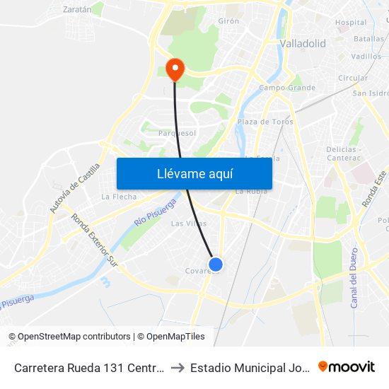 Carretera Rueda 131 Centro Deportivo to Estadio Municipal José Zorrilla map