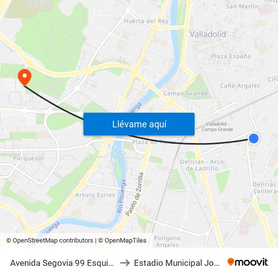 Avenida Segovia 99 Esquina Olmedo to Estadio Municipal José Zorrilla map