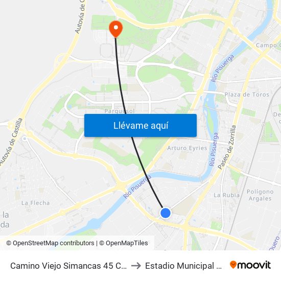 Camino Viejo Simancas 45 Centro Comercial to Estadio Municipal José Zorrilla map