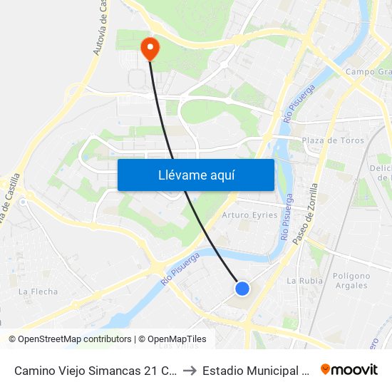 Camino Viejo Simancas 21 Centro Educativo to Estadio Municipal José Zorrilla map