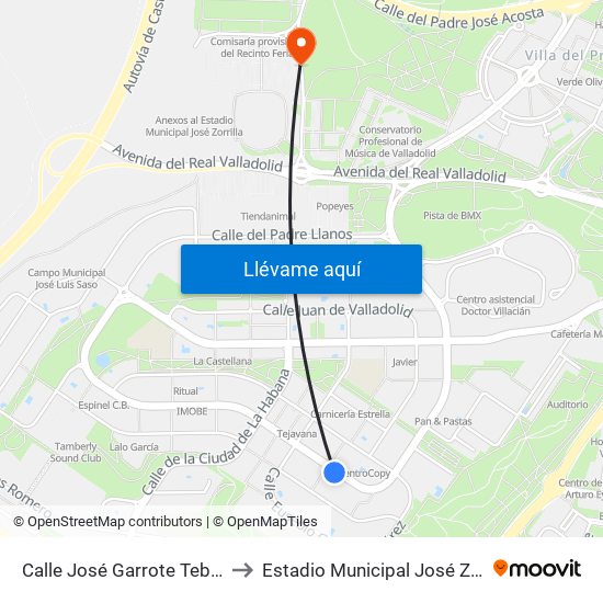 Calle José Garrote Tebar 21 to Estadio Municipal José Zorrilla map