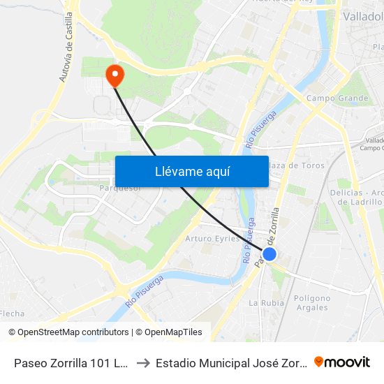 Paseo Zorrilla 101 Lava to Estadio Municipal José Zorrilla map