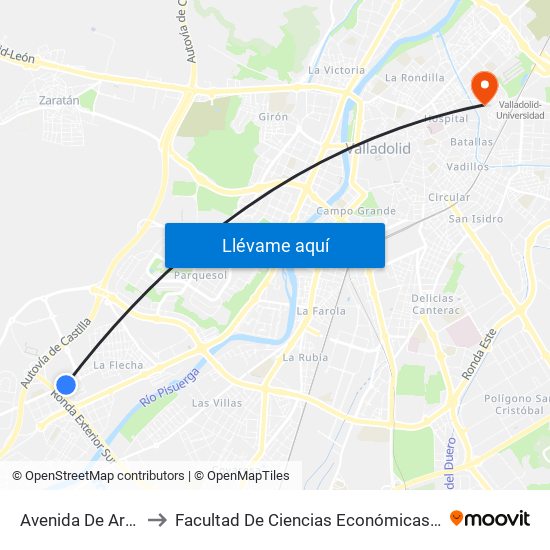 Avenida De Aranzana 9 to Facultad De Ciencias Económicas Y Empresariales map