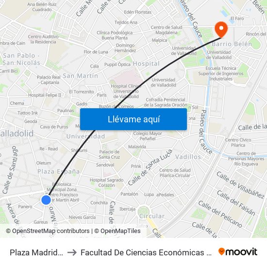 Plaza Madrid Fuente to Facultad De Ciencias Económicas Y Empresariales map