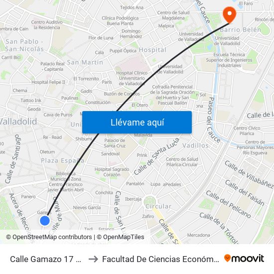 Calle Gamazo 17 Esquina Bailén to Facultad De Ciencias Económicas Y Empresariales map