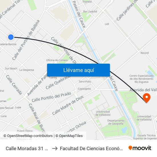 Calle Moradas 31 Esquina Nebrija to Facultad De Ciencias Económicas Y Empresariales map