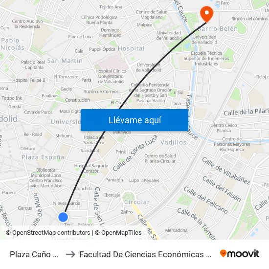 Plaza Caño Argales to Facultad De Ciencias Económicas Y Empresariales map