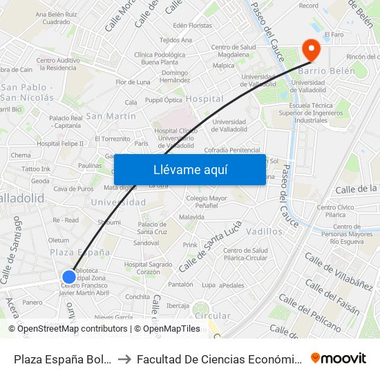 Plaza España Bola Del Mundo to Facultad De Ciencias Económicas Y Empresariales map