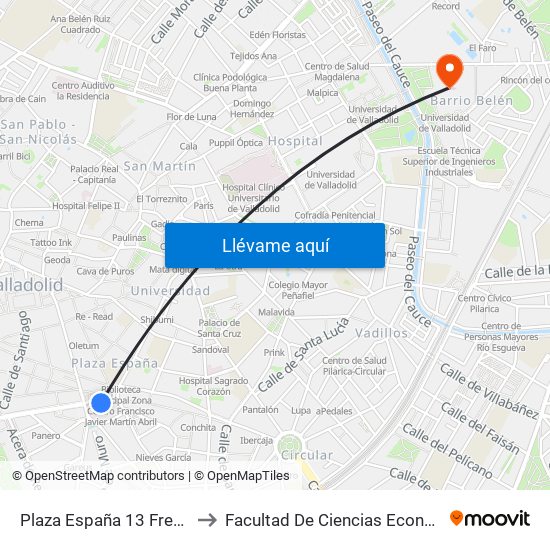 Plaza España 13 Frente Bola Del Mundo to Facultad De Ciencias Económicas Y Empresariales map