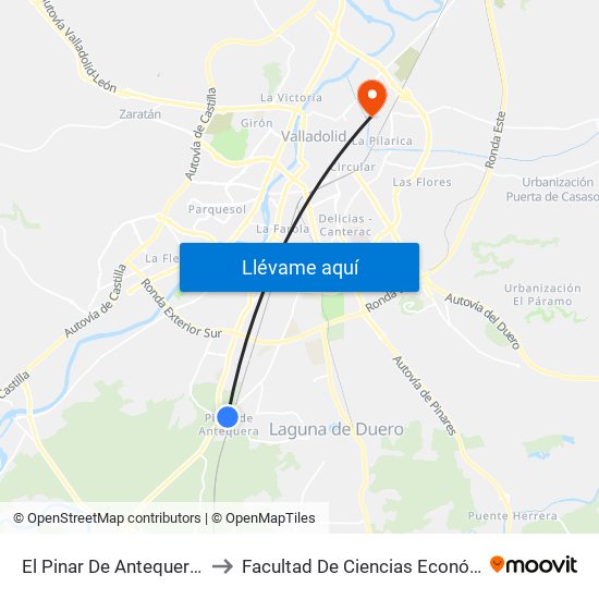 El Pinar De Antequera Hacia Pte Duero to Facultad De Ciencias Económicas Y Empresariales map