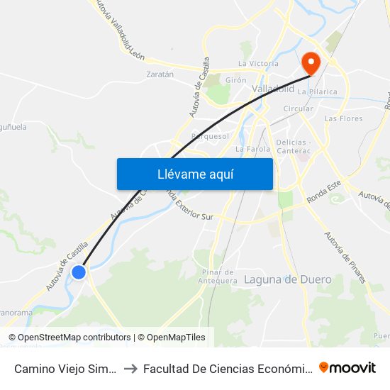 Camino Viejo Simancas Puente to Facultad De Ciencias Económicas Y Empresariales map