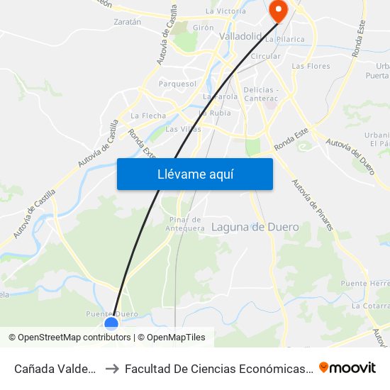 Cañada Valdestillas 21 to Facultad De Ciencias Económicas Y Empresariales map