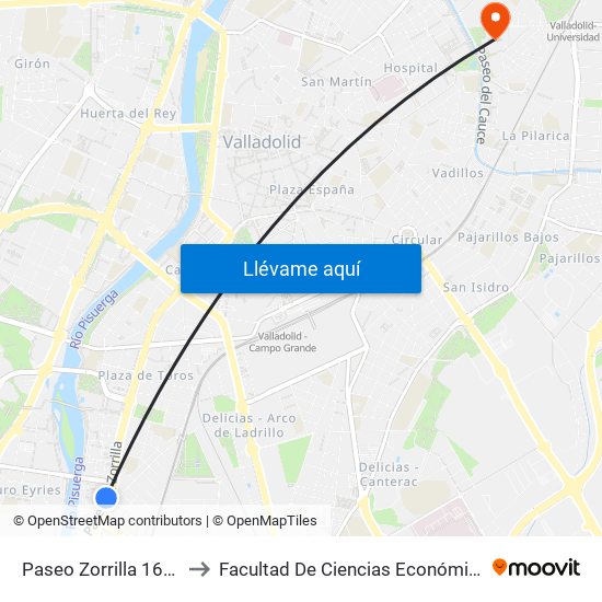 Paseo Zorrilla 166 Frente Lava to Facultad De Ciencias Económicas Y Empresariales map