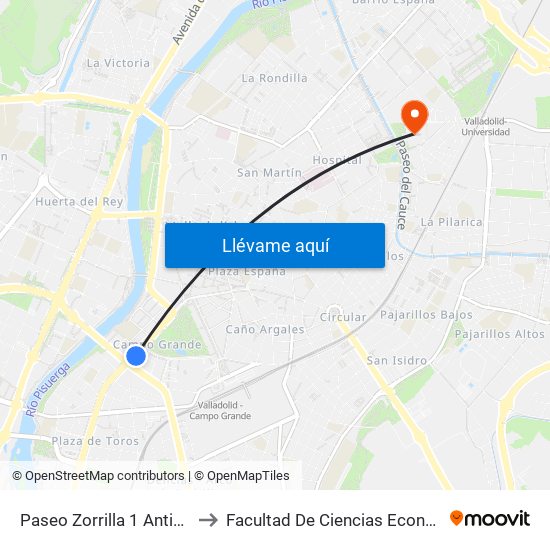Paseo Zorrilla 1 Antiguo Hospital Militar to Facultad De Ciencias Económicas Y Empresariales map