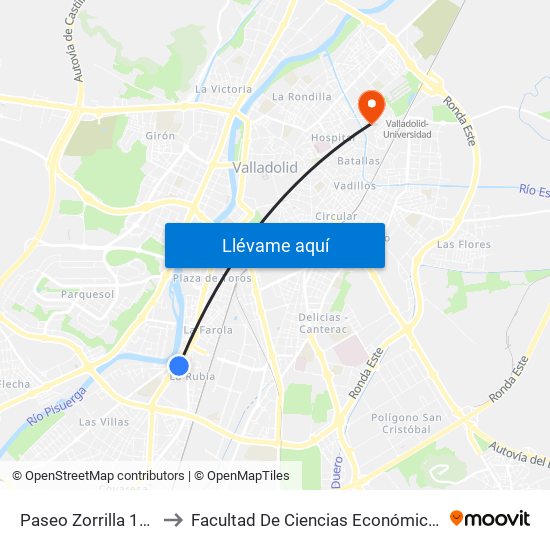 Paseo Zorrilla 133 La Rubia to Facultad De Ciencias Económicas Y Empresariales map