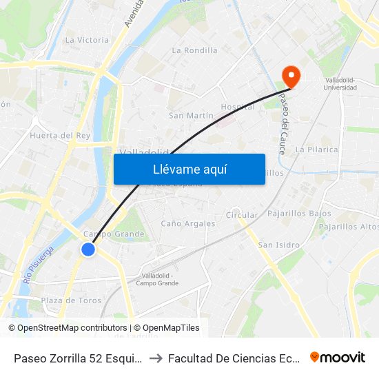 Paseo Zorrilla 52 Esquina Paseo Hospital Militar to Facultad De Ciencias Económicas Y Empresariales map