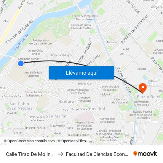 Calle Tirso De Molina Frente Seminario to Facultad De Ciencias Económicas Y Empresariales map