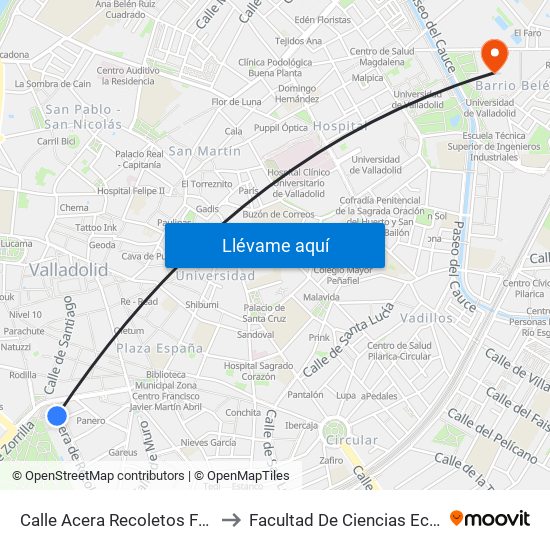 Calle Acera Recoletos Frente 2 Esquina Pza Zorrilla to Facultad De Ciencias Económicas Y Empresariales map