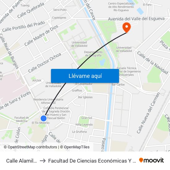 Calle Alamillos 11 to Facultad De Ciencias Económicas Y Empresariales map