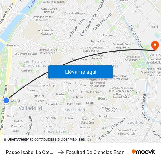 Paseo Isabel La Católica Plaza Poniente to Facultad De Ciencias Económicas Y Empresariales map