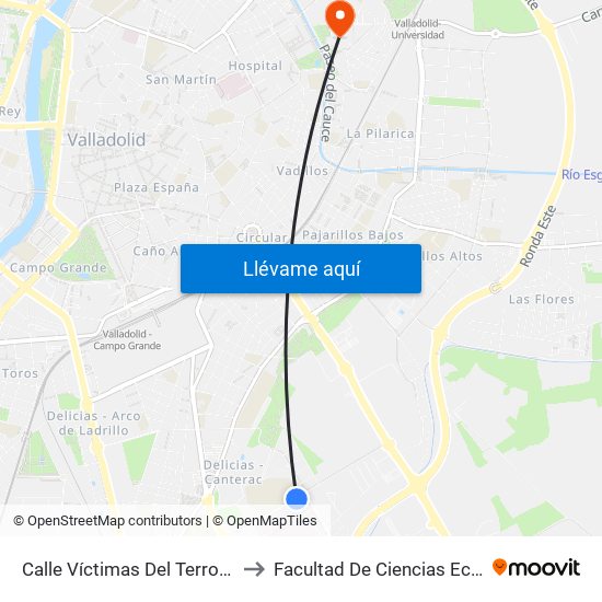 Calle Víctimas Del Terrorismo Hospital Río Hortega to Facultad De Ciencias Económicas Y Empresariales map