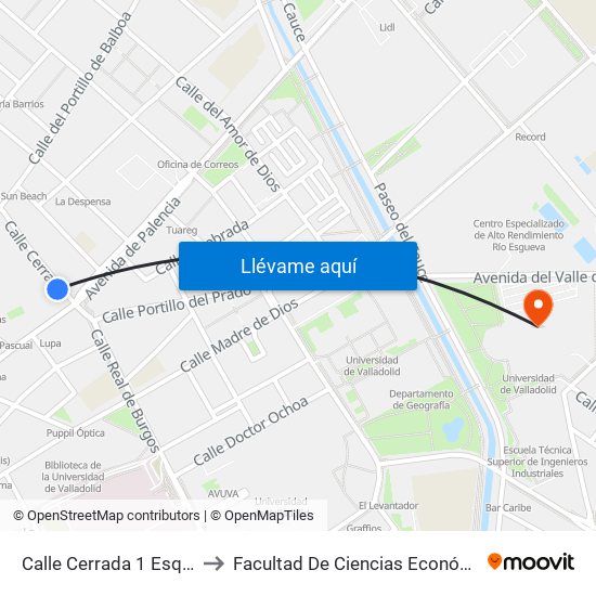 Calle Cerrada 1 Esquina Santa Clara to Facultad De Ciencias Económicas Y Empresariales map