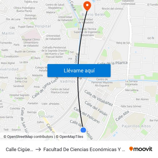 Calle Cigüeña 14 to Facultad De Ciencias Económicas Y Empresariales map