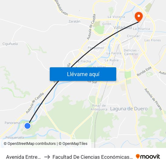 Avenida Entrepinos 57 to Facultad De Ciencias Económicas Y Empresariales map
