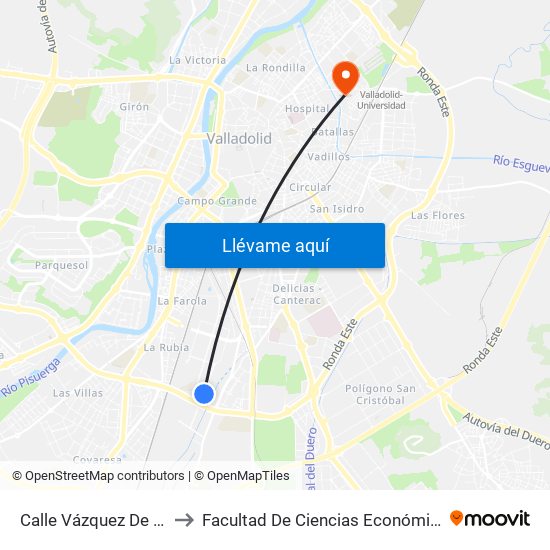 Calle Vázquez De Menchaca 19 to Facultad De Ciencias Económicas Y Empresariales map