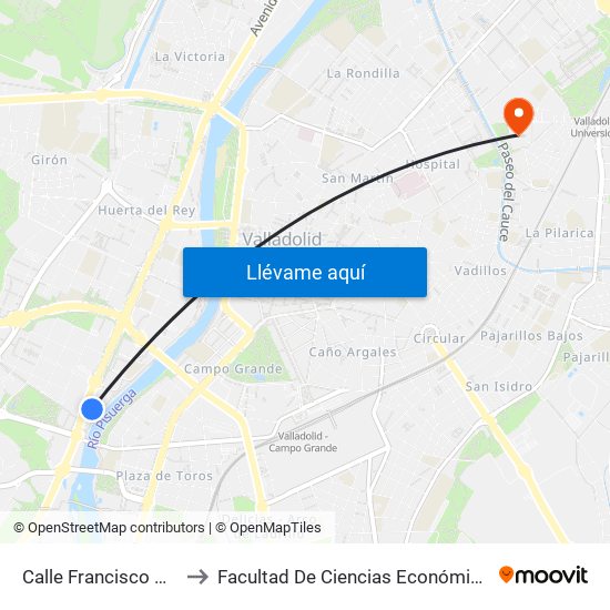 Calle Francisco Mendizábal 5 to Facultad De Ciencias Económicas Y Empresariales map