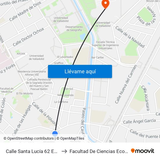Calle Santa Lucía 62 Esquina Plaza Luis Braille to Facultad De Ciencias Económicas Y Empresariales map