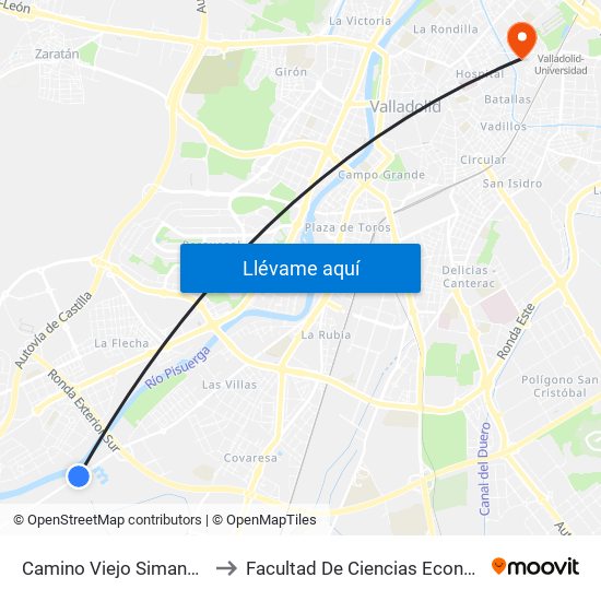 Camino Viejo Simancas Frente El Barrio to Facultad De Ciencias Económicas Y Empresariales map