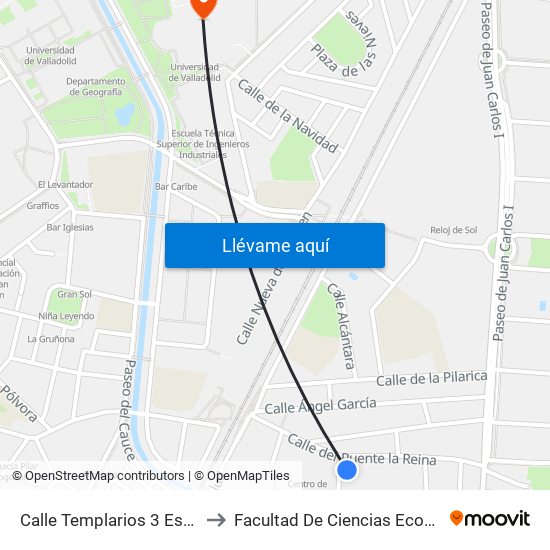 Calle Templarios 3 Esquina Puente La Reina to Facultad De Ciencias Económicas Y Empresariales map