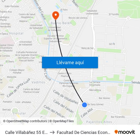 Calle Villabáñez 55 Esquina Golondrina to Facultad De Ciencias Económicas Y Empresariales map