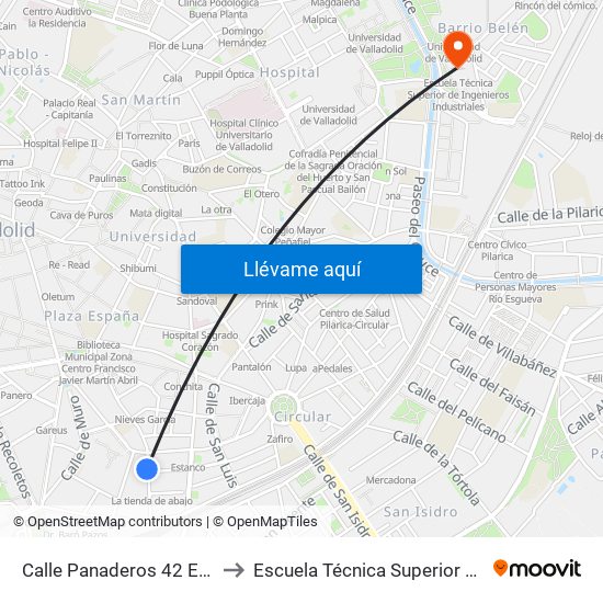 Calle Panaderos 42 Esq. Pza. Caño Argales to Escuela Técnica Superior De Ingenieros Industriales map