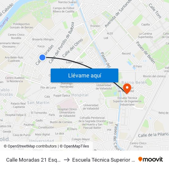 Calle Moradas 21 Esquina Cardenal Cisneros to Escuela Técnica Superior De Ingenieros Industriales map