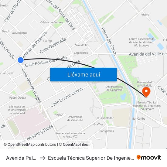 Avenida Palencia 2 to Escuela Técnica Superior De Ingenieros Industriales map