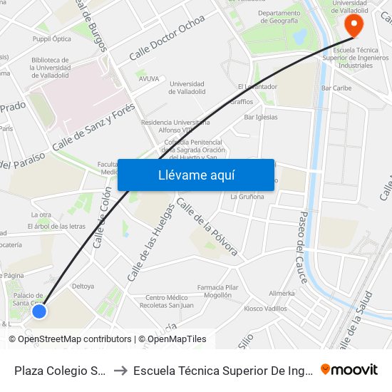 Plaza Colegio Santa Cruz 9 to Escuela Técnica Superior De Ingenieros Industriales map