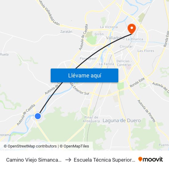 Camino Viejo Simancas Frente Urb. Las Aceñas to Escuela Técnica Superior De Ingenieros Industriales map