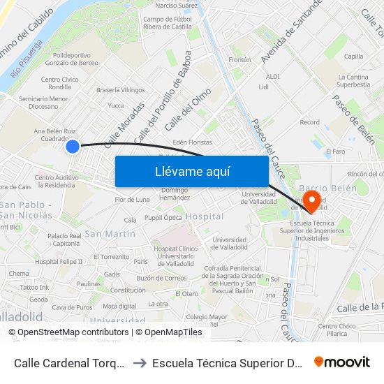 Calle Cardenal Torquemada Frente 16 to Escuela Técnica Superior De Ingenieros Industriales map
