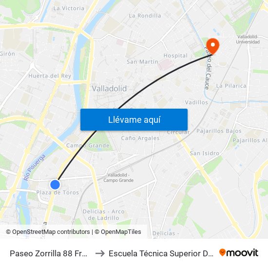Paseo Zorrilla 88 Frente Plaza De Toros to Escuela Técnica Superior De Ingenieros Industriales map