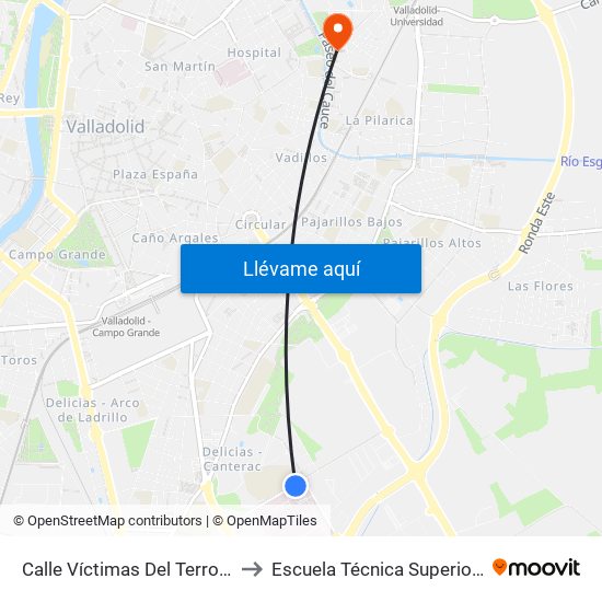 Calle Víctimas Del Terrorismo Hospital Río Hortega to Escuela Técnica Superior De Ingenieros Industriales map