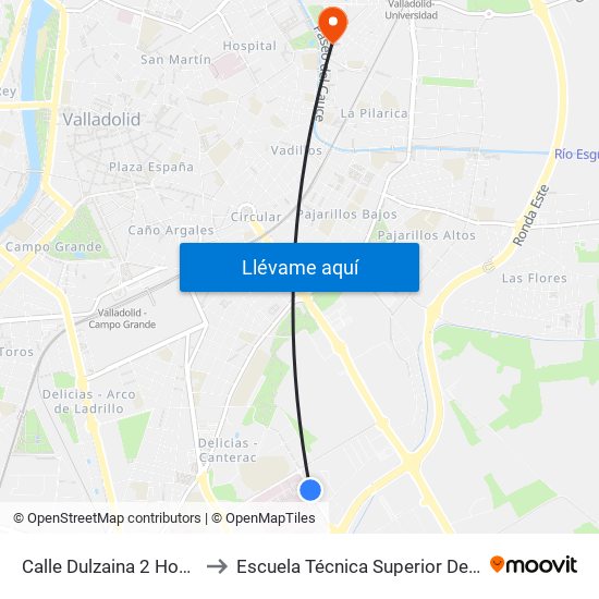 Calle Dulzaina 2 Hospital Río Hortega to Escuela Técnica Superior De Ingenieros Industriales map