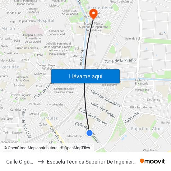 Calle Cigüeña 14 to Escuela Técnica Superior De Ingenieros Industriales map