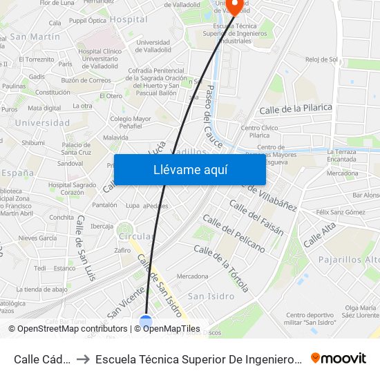 Calle Cádiz 15 to Escuela Técnica Superior De Ingenieros Industriales map