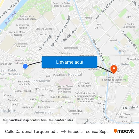 Calle Cardenal Torquemada Frente Antiguo Hospital Ríohortega to Escuela Técnica Superior De Ingenieros Industriales map