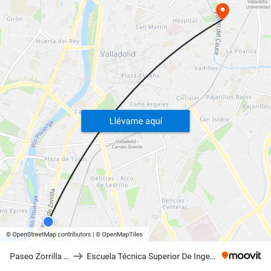 Paseo Zorrilla 101 Lava to Escuela Técnica Superior De Ingenieros Industriales map
