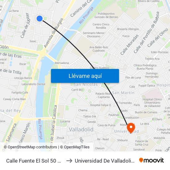 Calle Fuente El Sol 50 Esquina San Sebastián to Universidad De Valladolid - Facultad De Derecho map