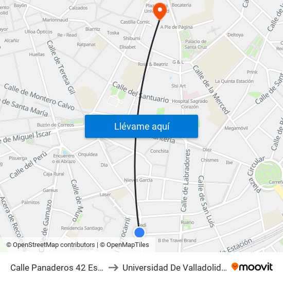 Calle Panaderos 42 Esq. Pza. Caño Argales to Universidad De Valladolid - Facultad De Derecho map