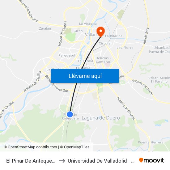 El Pinar De Antequera Hacia Centro to Universidad De Valladolid - Facultad De Derecho map